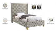 Savan Velvet Twin Bed Cream - Gate FurnitureTwin Bed