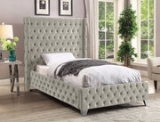 Savan Velvet Twin Bed Cream - Gate FurnitureTwin Bed
