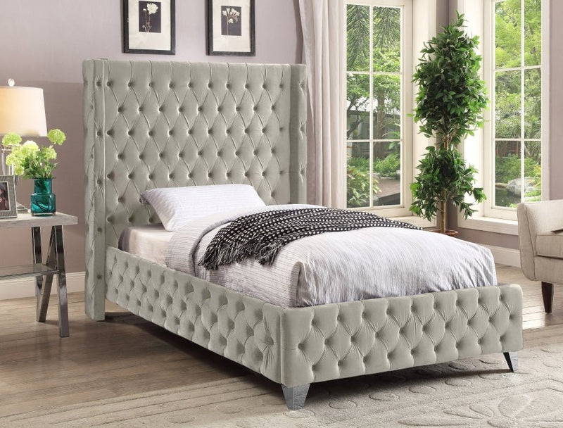 Savan Velvet Twin Bed Cream - Gate FurnitureTwin Bed