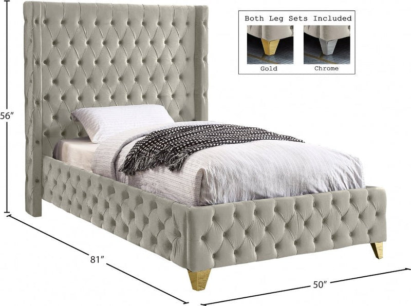 Savan Velvet Twin Bed Cream - Gate FurnitureTwin Bed