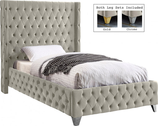 Savan Velvet Twin Bed Cream - Gate FurnitureTwin Bed