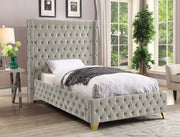 Savan Velvet Twin Bed Cream - Gate FurnitureTwin Bed