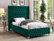 Savan Velvet Twin Bed Green - Gate FurnitureTwin Bed