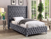 Savan Velvet Twin Bed Grey - Gate FurnitureTwin Bed