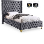 Savan Velvet Twin Bed Grey - Gate FurnitureTwin Bed