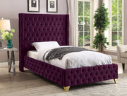 Savan Velvet Twin Bed Purple - Gate FurnitureTwin Bed