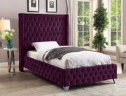 Savan Velvet Twin Bed Purple - Gate FurnitureTwin Bed