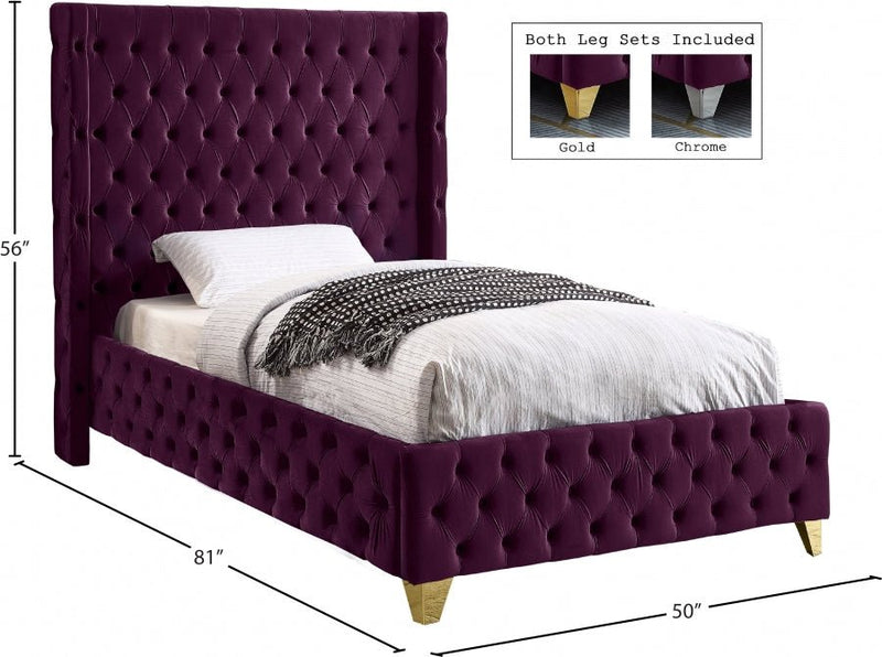 Savan Velvet Twin Bed Purple - Gate FurnitureTwin Bed