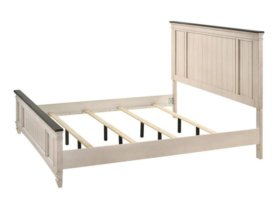 Sawyer Antique White-Brown King Panel Bed - Gate Furniture