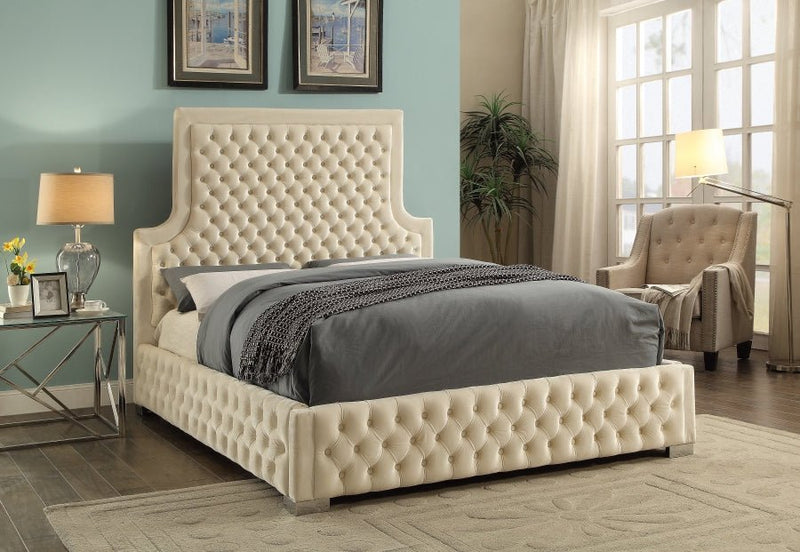 Sedona Velvet King Bed Cream - Gate FurnitureKing Bed