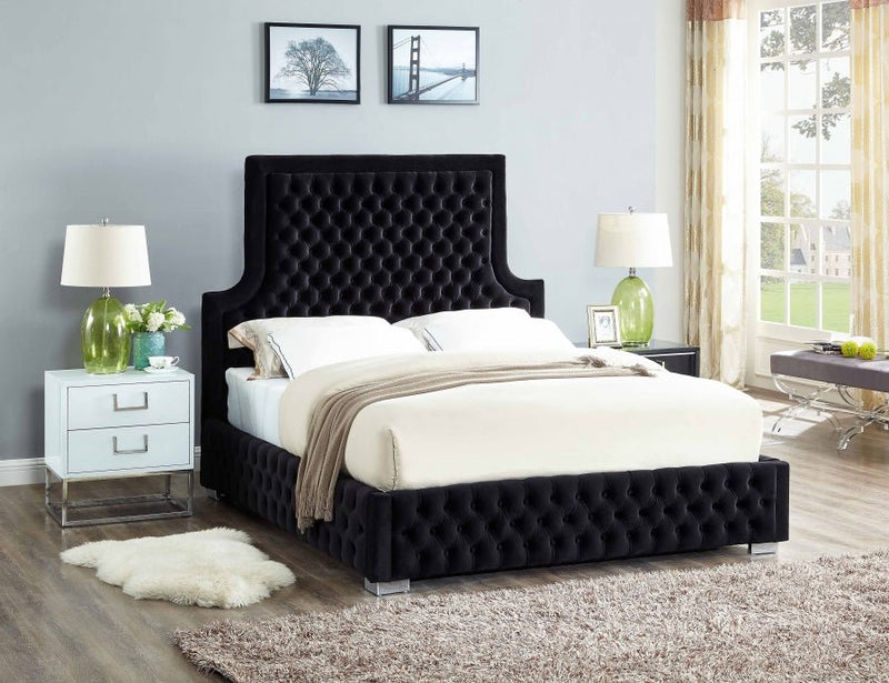 Sedona Velvet Queen Bed Black - Gate FurnitureQueen Bed