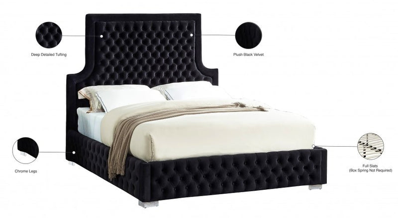 Sedona Velvet Queen Bed Black - Gate FurnitureQueen Bed