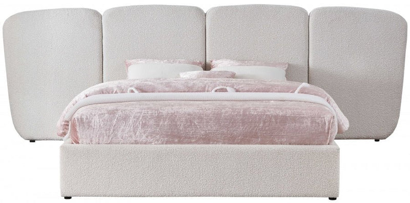 Shiloh Boucle Fabric Queen Bed (3 Boxes) Cream - Gate FurnitureQueen Bed