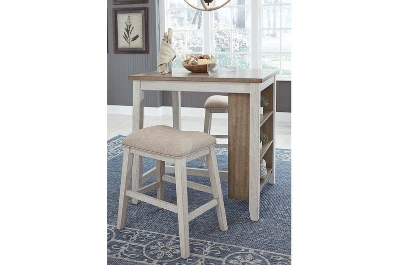 Skempton White/Light Brown Counter Height Dining Table and Bar Stools (Set of 3) - Gate FurnitureCounter Height Table