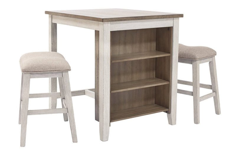 Skempton White/Light Brown Counter Height Dining Table and Bar Stools (Set of 3) - Gate FurnitureCounter Height Table