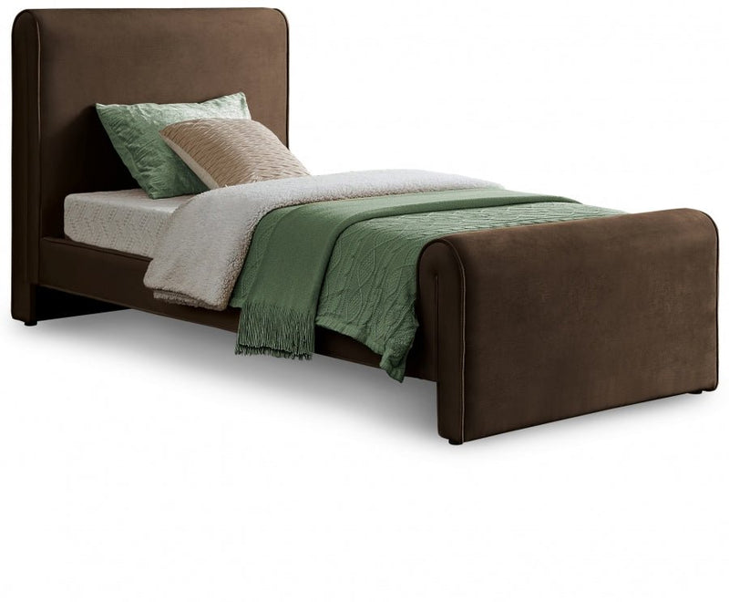 Sloan Velvet Twin Bed (3 Boxes) Brown - Gate FurnitureTwin Bed