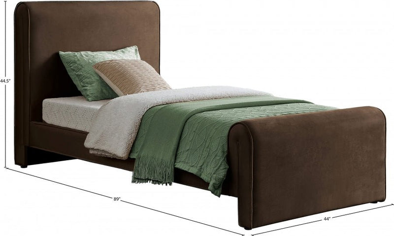 Sloan Velvet Twin Bed (3 Boxes) Brown - Gate FurnitureTwin Bed