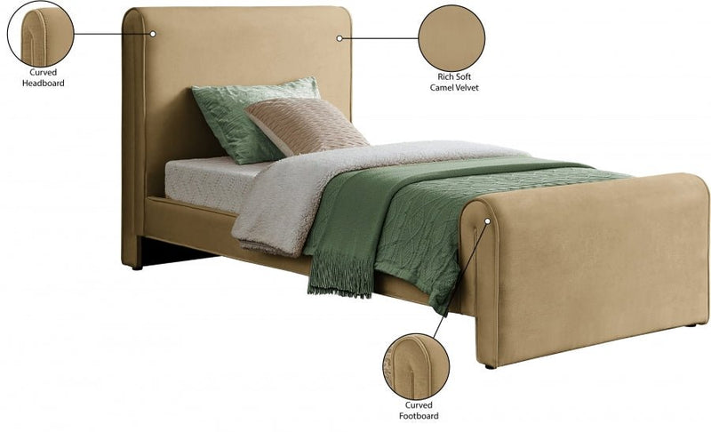 Sloan Velvet Twin Bed (3 Boxes) Camel - Gate FurnitureTwin Bed