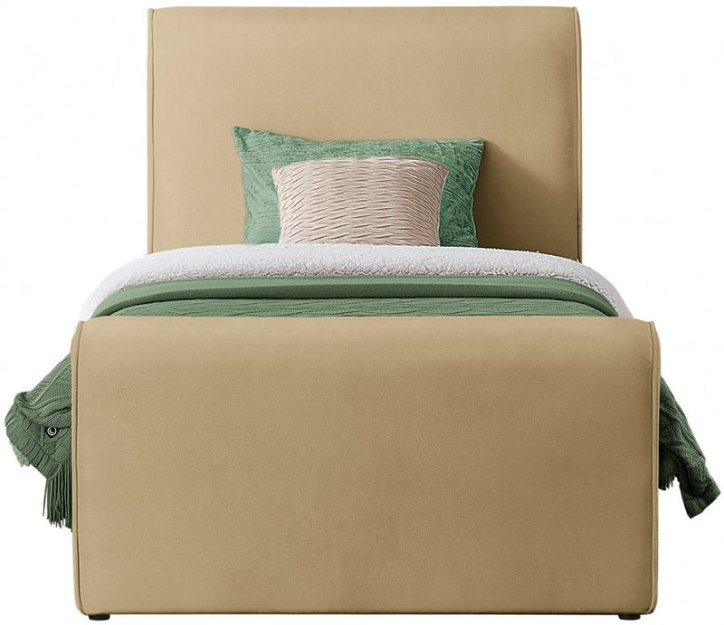 Sloan Velvet Twin Bed (3 Boxes) Camel - Gate FurnitureTwin Bed