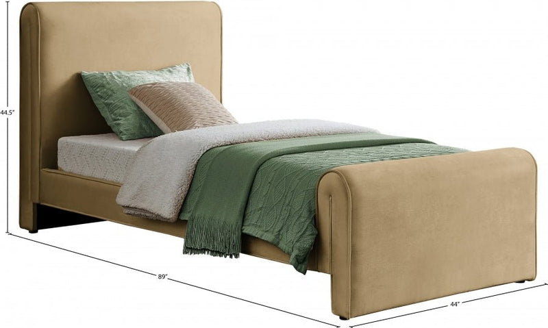 Sloan Velvet Twin Bed (3 Boxes) Camel - Gate FurnitureTwin Bed