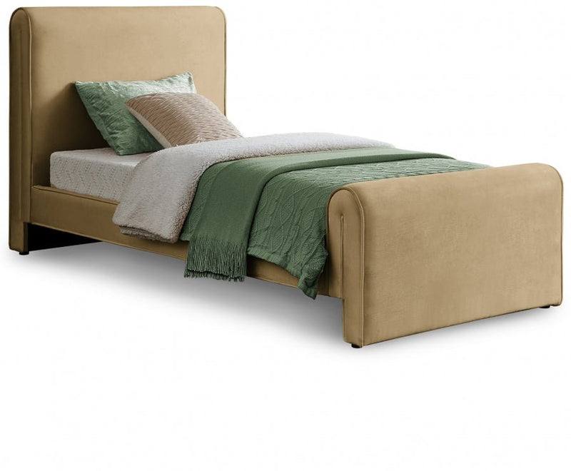 Sloan Velvet Twin Bed (3 Boxes) Camel - Gate FurnitureTwin Bed