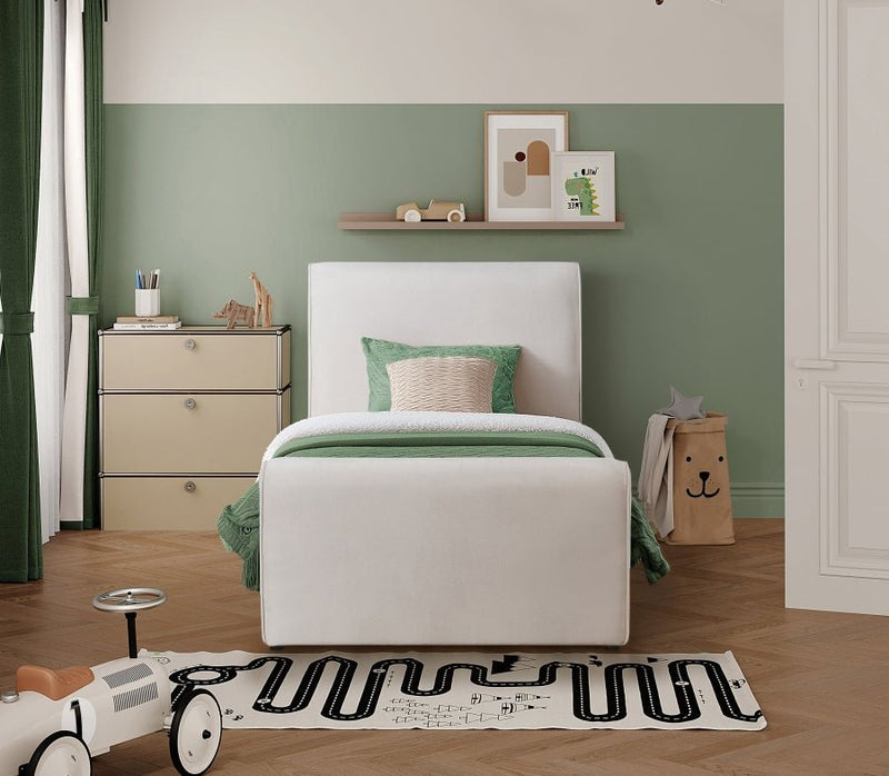 Sloan Velvet Twin Bed (3 Boxes) Cream - Gate FurnitureTwin Bed