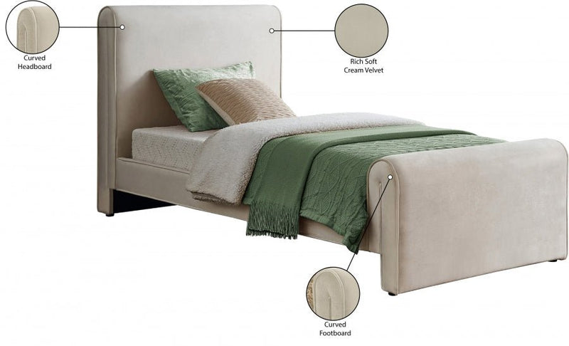 Sloan Velvet Twin Bed (3 Boxes) Cream - Gate FurnitureTwin Bed