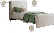 Sloan Velvet Twin Bed (3 Boxes) Cream - Gate FurnitureTwin Bed