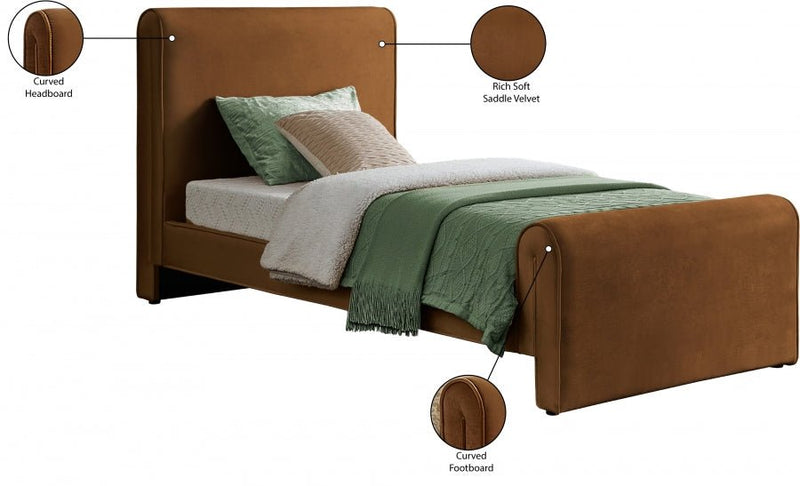 Sloan Velvet Twin Bed (3 Boxes) Saddle - Gate FurnitureTwin Bed