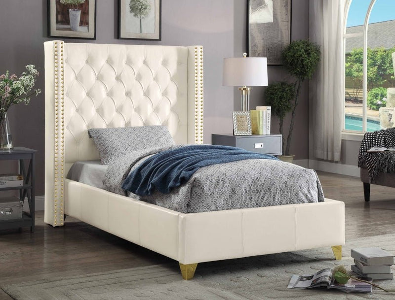 Soho White Bonded Leather Twin Bed White - Gate FurnitureTwin Bed