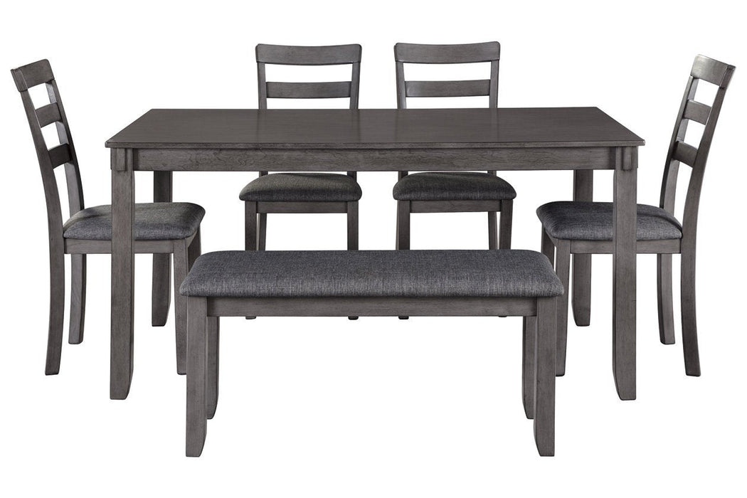 [SPECIAL] Bridson Gray Dining Table and Chairs with Bench (Set of 6) - D383-325 - Gate Furniture