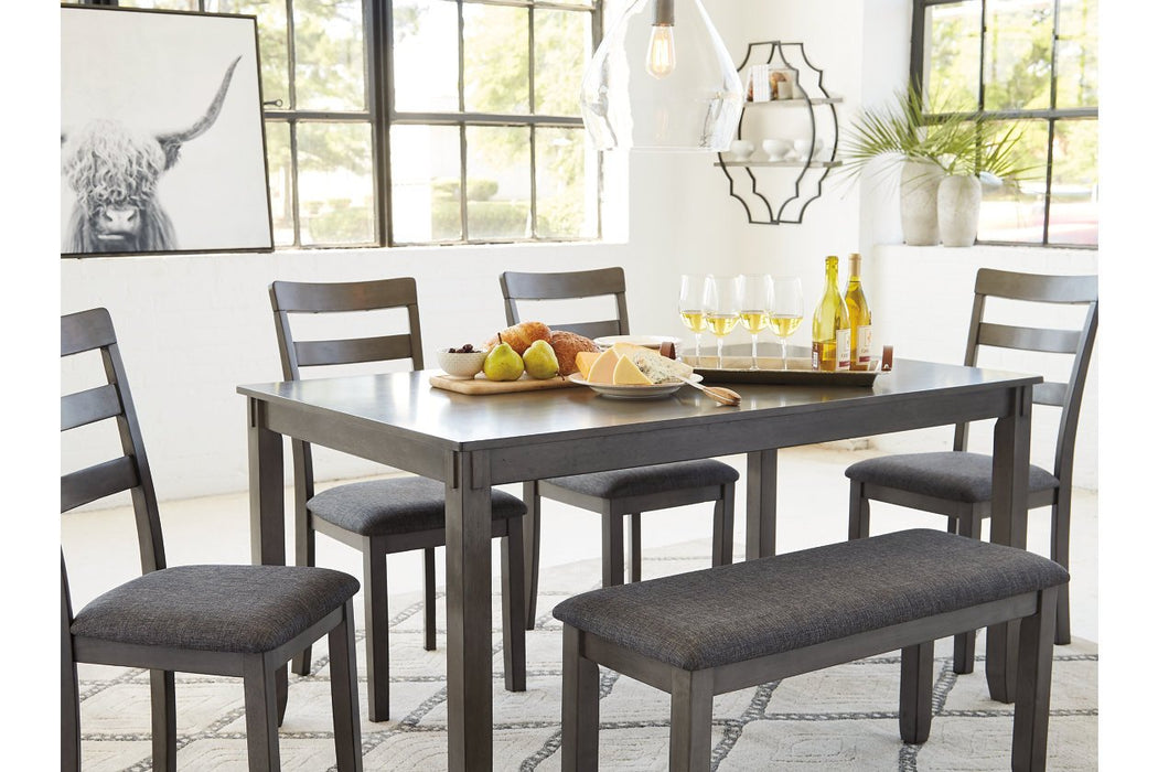 [SPECIAL] Bridson Gray Dining Table and Chairs with Bench (Set of 6) - D383-325 - Gate Furniture