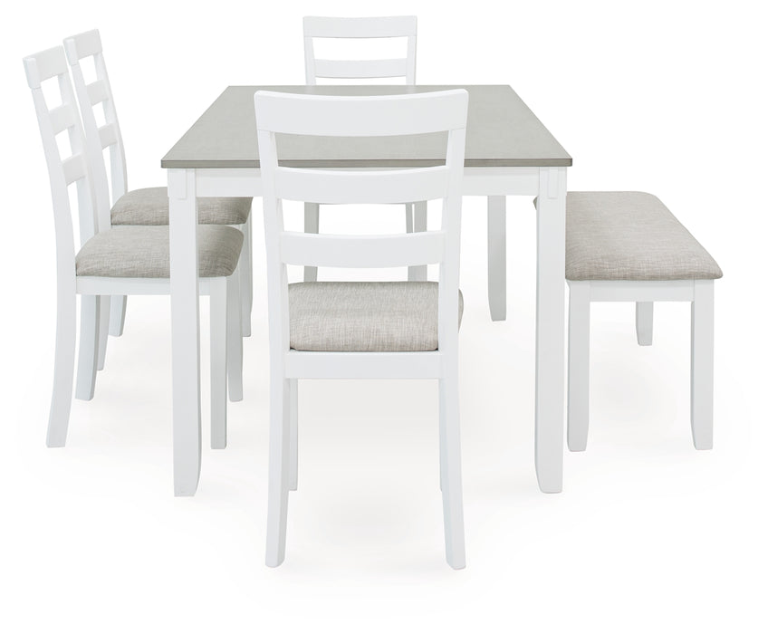 Stonehollow Dining Table and Chairs with Bench (Set of 6) - D382-325 - Gate Furniture