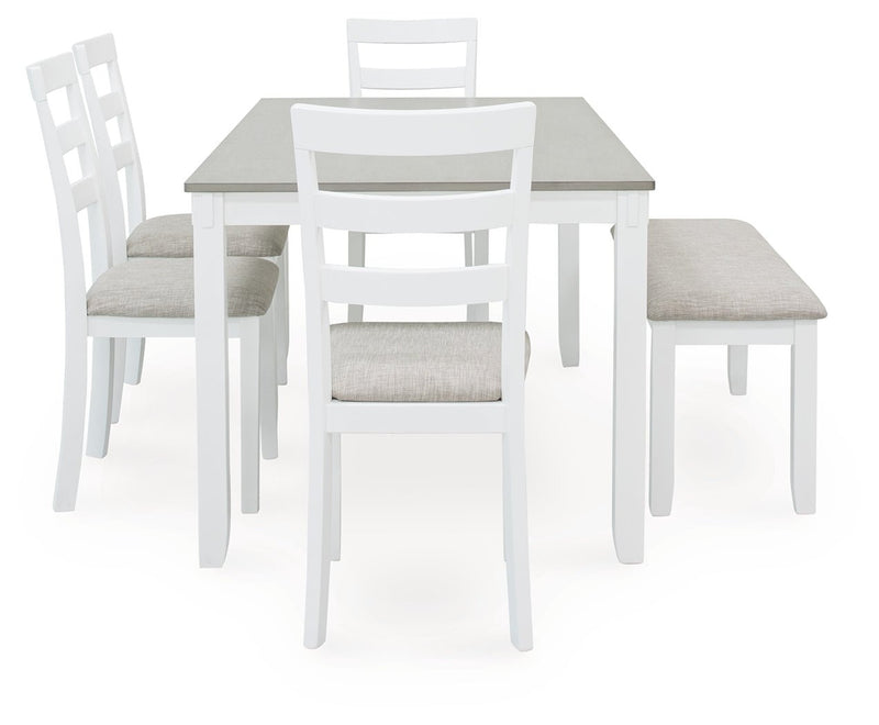 Stonehollow Dining Table and Chairs with Bench (Set of 6) - Gate FurnitureDining Table