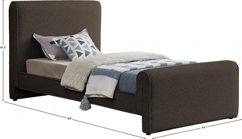 Stylus Boucle Fabric Twin Bed (3 Boxes) Brown - Gate FurnitureTwin Bed