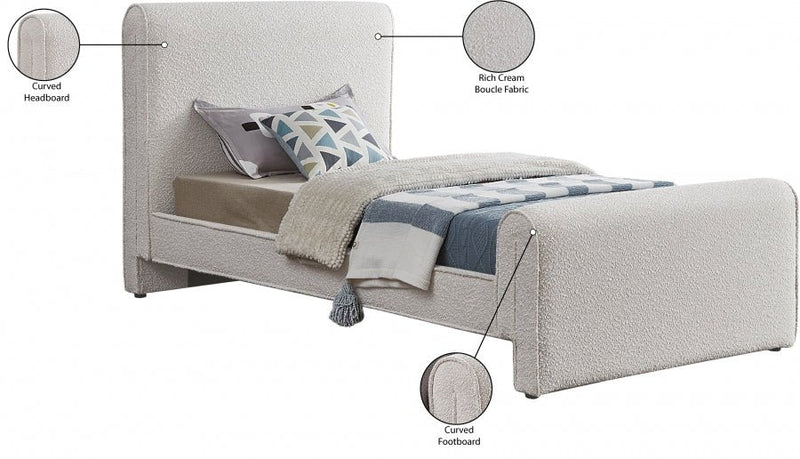 Stylus Boucle Fabric Twin Bed (3 Boxes) Cream - Gate FurnitureTwin Bed