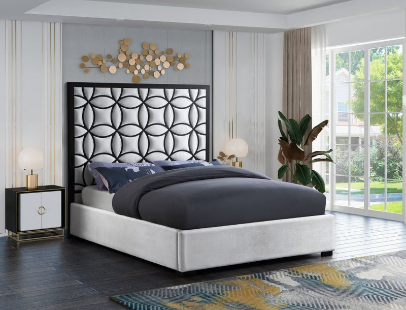 Taj Velvet Queen Bed Cream - Gate FurnitureQueen Bed