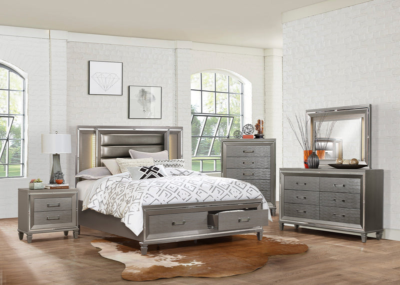 Tamsin Silver/Gray Metallic LED Upholstered Storage Platform Bedroom Set - Gate FurnitureBedroom Set