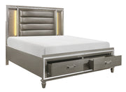 Tamsin Silver/Gray Metallic LED Upholstered Storage Platform Bedroom Set - Gate FurnitureBedroom Set