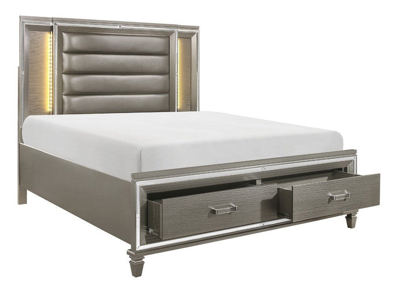 Tamsin Silver/Gray Metallic LED Upholstered Storage Platform Bedroom Set - Gate FurnitureBedroom Set