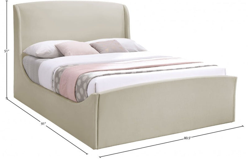 Tess Velvet King Bed (3 Boxes) Cream - Gate FurnitureKing Bed