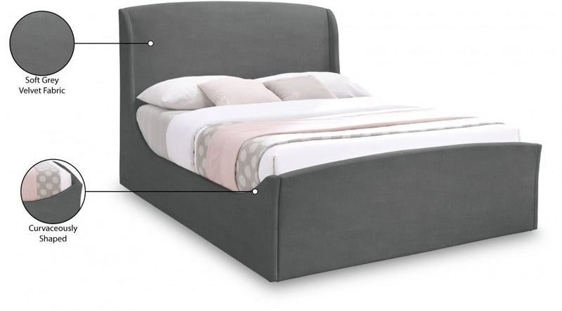 Tess Velvet King Bed (3 Boxes) Grey - Gate FurnitureKing Bed