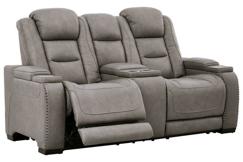 The Man - Den Gray Power Reclining Loveseat with Console - Gate FurniturePower Reclining Loveseat