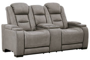The Man - Den Gray Power Reclining Loveseat with Console - Gate FurniturePower Reclining Loveseat