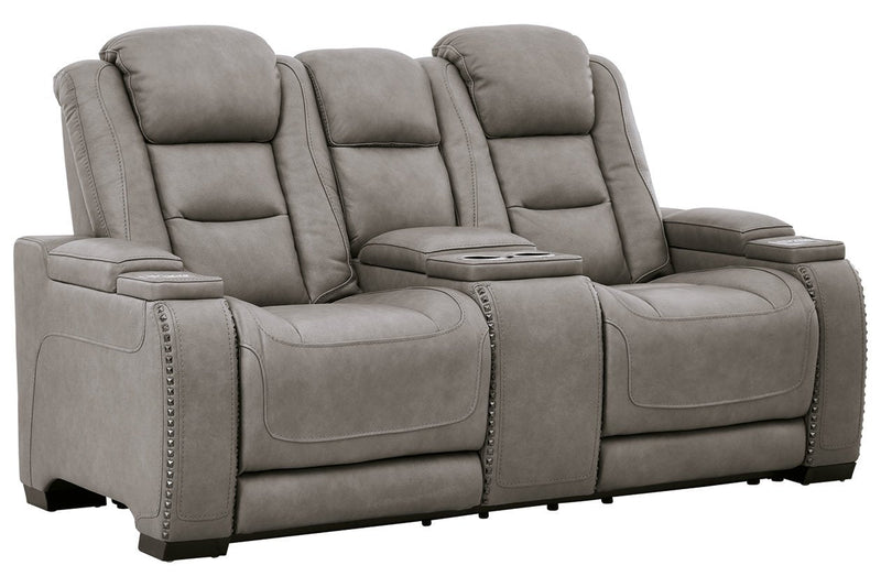 The Man - Den Gray Power Reclining Loveseat with Console - Gate FurniturePower Reclining Loveseat