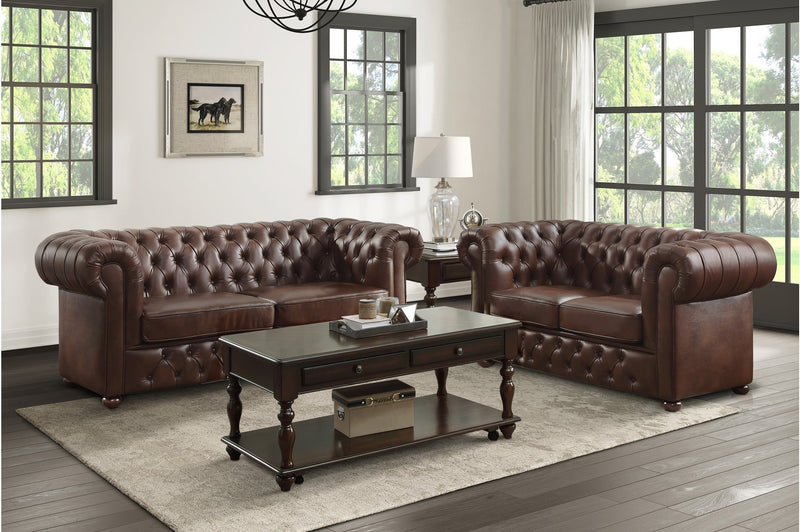 Tiverton Brown Faux Leather Living Room Set - Gate FurnitureLiving Room Set