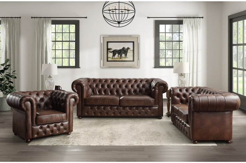 Tiverton Brown Faux Leather Living Room Set - Gate FurnitureLiving Room Set