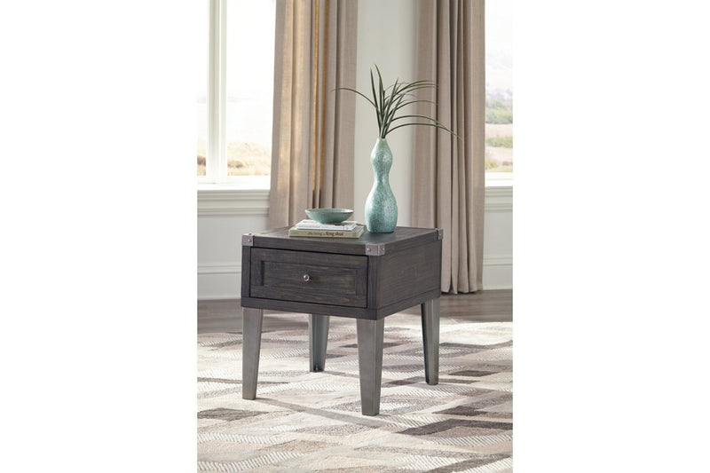 Todoe Dark Gray End Table with USB Ports & Outlets - Gate FurnitureEnd Table
