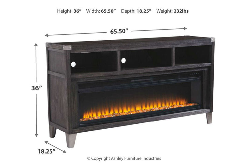 Todoe Gray 65" TV Stand with Electric Fireplace - Gate FurnitureTV Stand