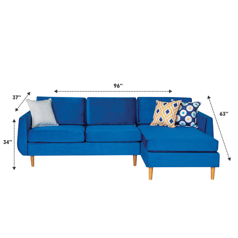 Torp 96 in. W 2 - Piece Soft Touch Microfiber Upholstery Reversible Sectional Sofa with Chaise in Blue - Gate FurnitureSectional
